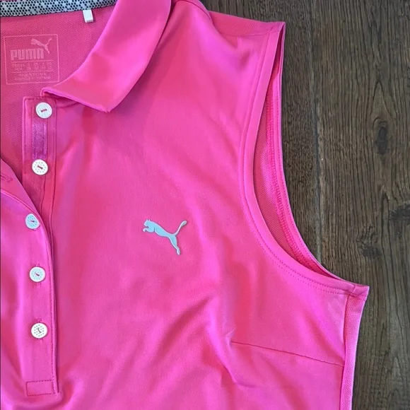 Puma Pink Sleeveless Fitted Polo Top - Picture 3 of 3